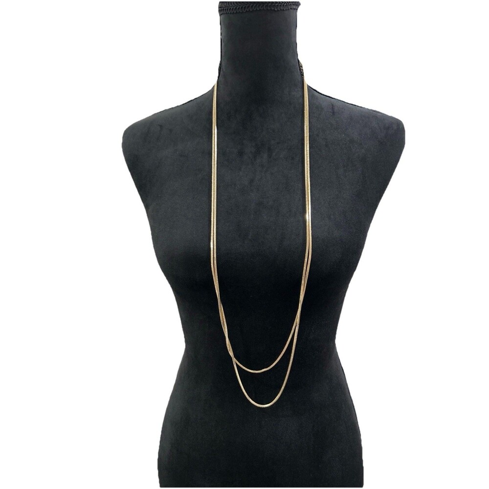 Chicos Necklace Super Long Gold Tone Layered Designed SnakeChain Signed